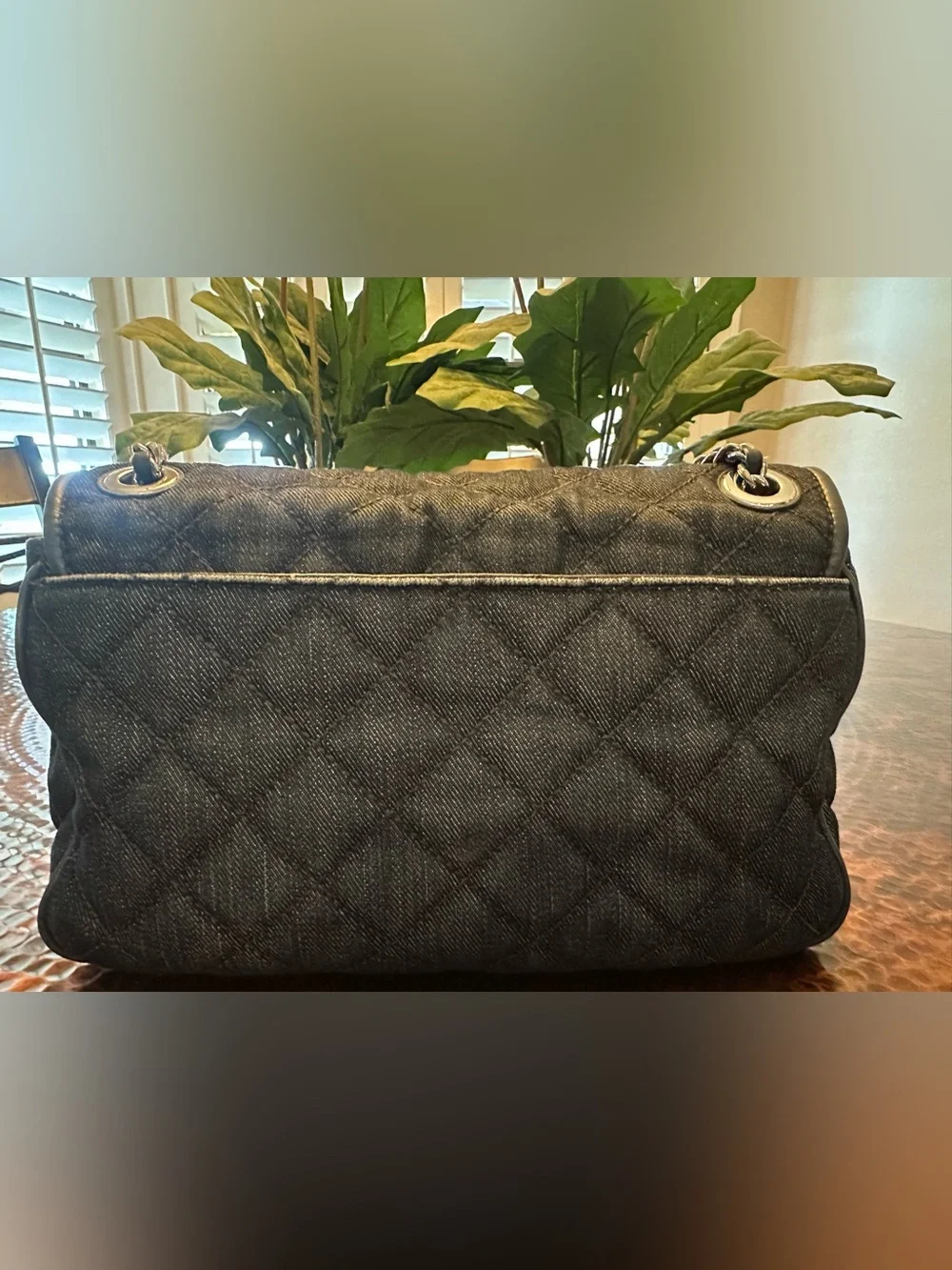 Michael Kors Sloan Large Quilted Denim Shoulder Bag with Silver Chain